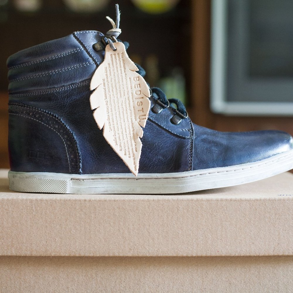 Bed|Stu Liquid Leather Lace-Up Hi-Top Sneaker